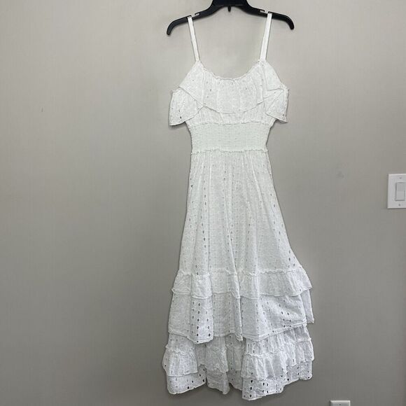 SLATE & WILLOW Ruffle Dress Women Large White Eyelet Midi Tiered 100% Cotton - Picture 2 of 15